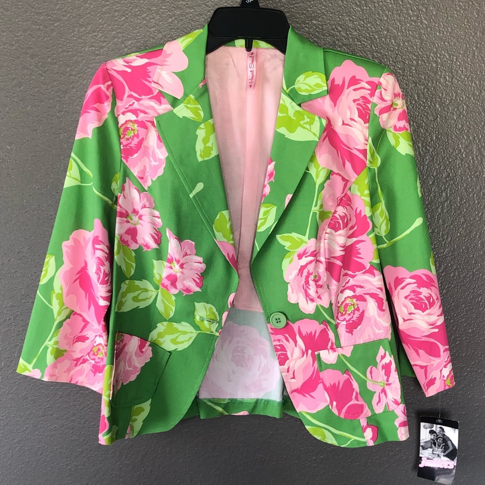 Green Blazer with Pink Flowers